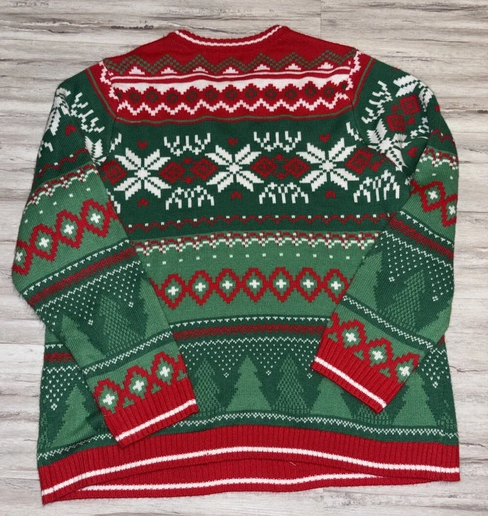 Holiday Time Men's 2XL Fair Isle Christmas Cow Crew Neck Pullover Sweater